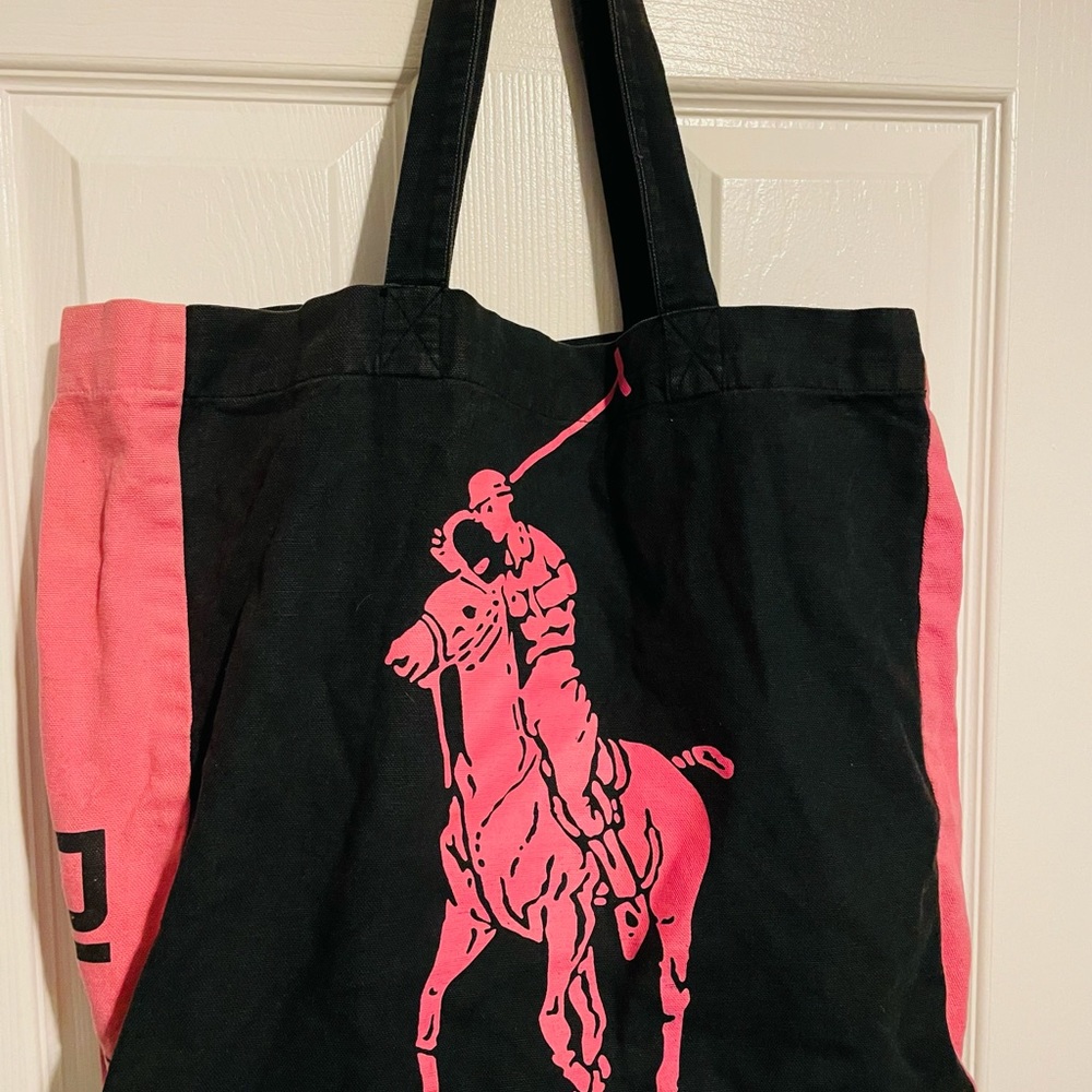Ralph Lauren Polo Black/Hot Pink Canvas Tote